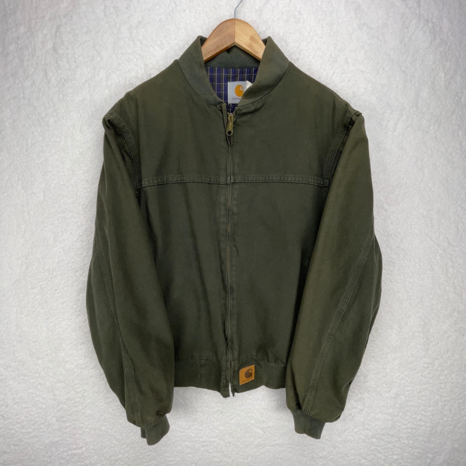 Vintage Carhartt Plainsman Jacket Sheeting Lined Mens Medium Js0166 Olive Green